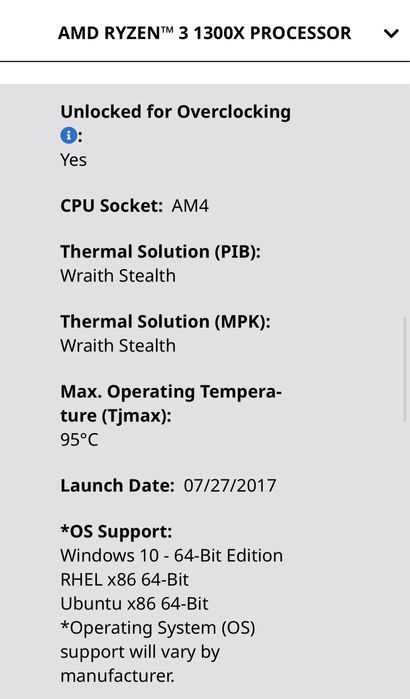 AMD Ryzen 3 1300x 3.6ghz