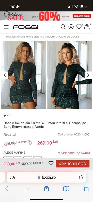 Rochie paiete S verde smarald