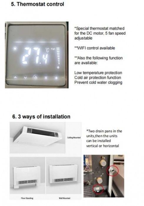 5.9 KW Ултра тънки и тихи водни конвектори за отопление и охлаждане