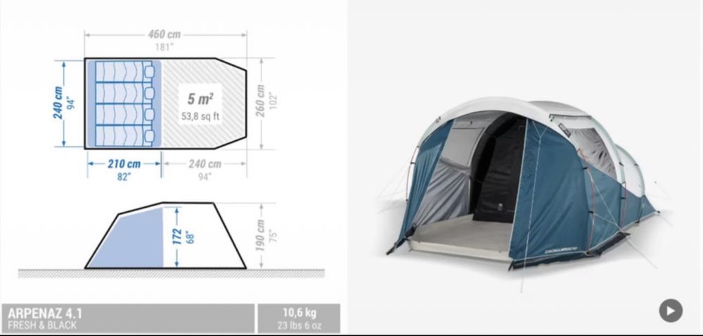 Cort camping pentru 4 persoane Arpenaz 4.1 Fresh & Black