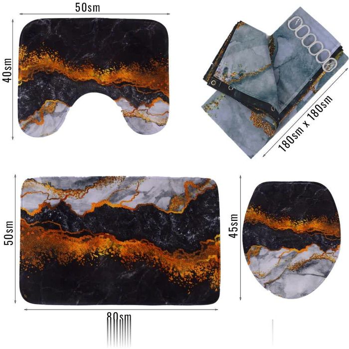 Sanuzel uchun gilamlar to'plami va vanna parda