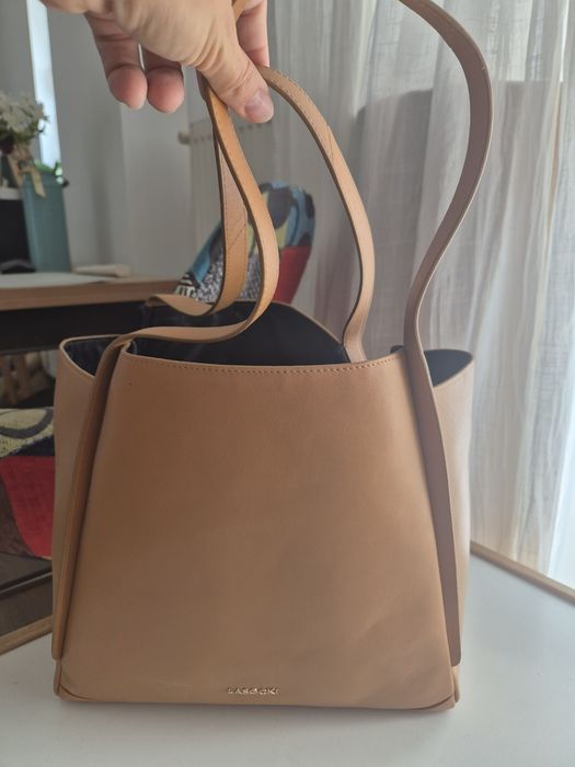 Geanta piele naturala Lasocki 32×33x13 maro caramel