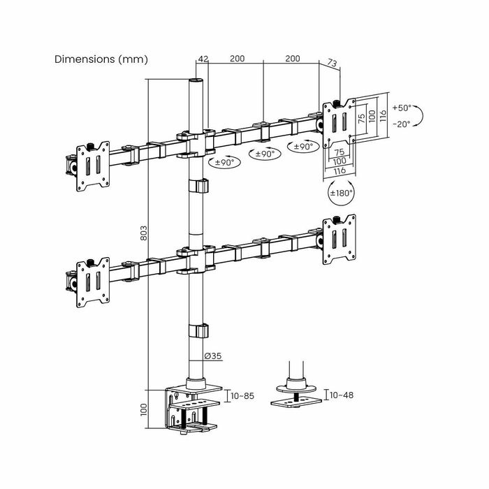 Кронштейн на 4 монитора от13 до 27 дюймов