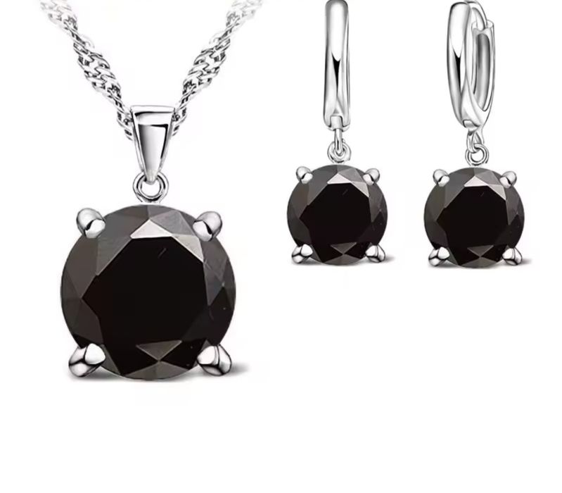 Seturi din argint sterling, colier cu pandantiv+ cercei rotunzi