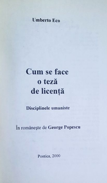 Cum se face o teză de licență de Umberto Eco
