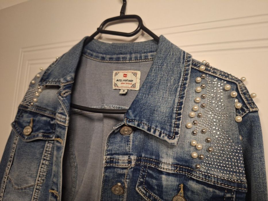 Jacheta Denim cu perle