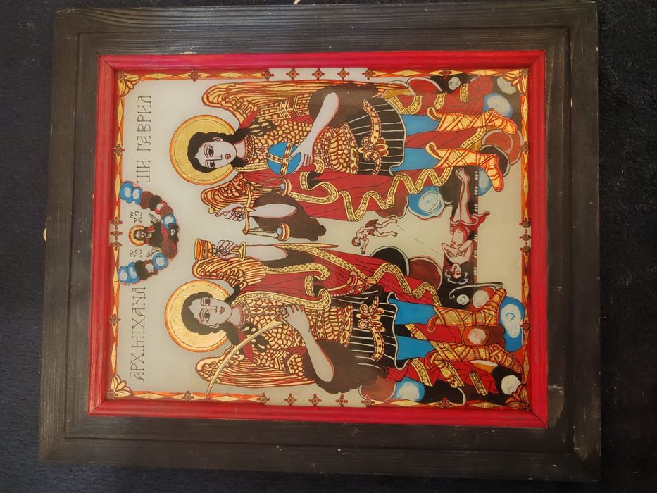 Icoană pe sticlă de colecție (40 cm) - Sf. Ilie / Arhangheli, autor Eugenia Bassa Crâșmaru