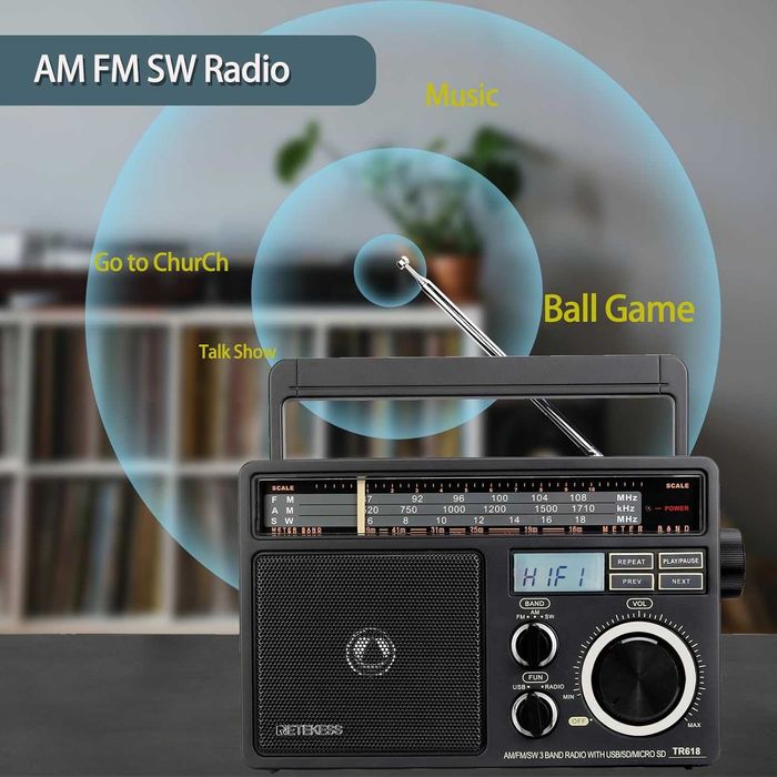 RETEKESS TR618 FM,AM,SW радиоприемник, класически дизайн