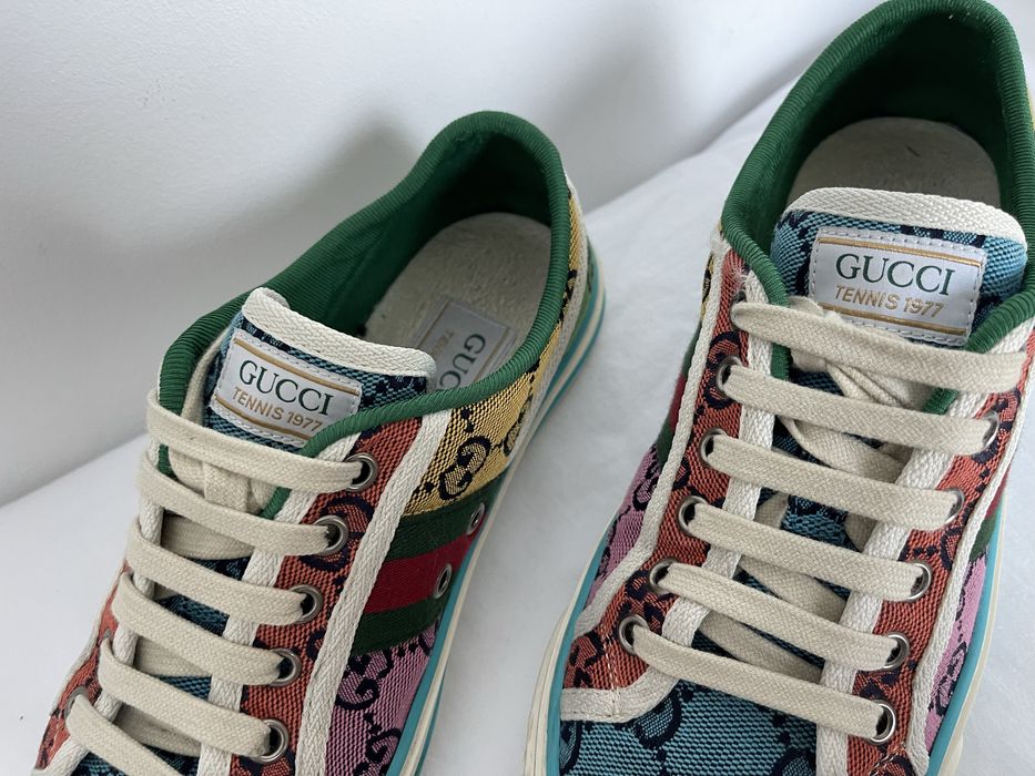 Gucci 1977 GG Logo Canvas Tennis Sneakers Multicolor