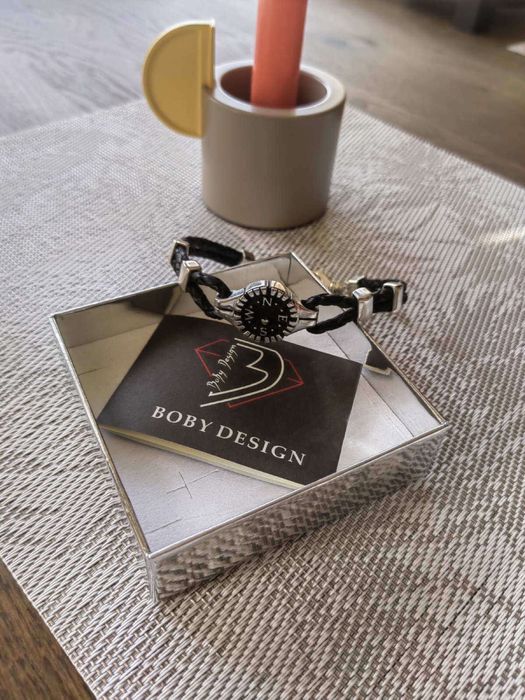 Мъжка гривна естествена кожа и сребро