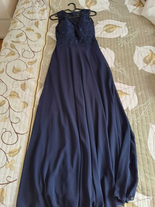 Бална дълга синя рокля