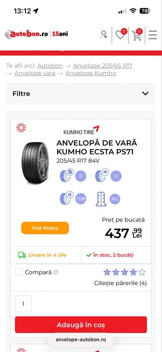 Anvelope Kumho Ps71 205/45/17