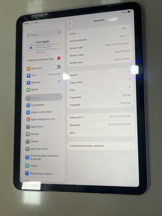 iPad Air 11 / M2 / NOUA / 100% Battery