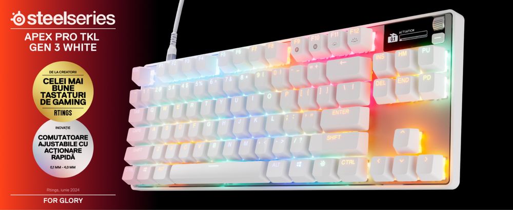 Tastatura gaming SteelSeries Apex Pro TKL, alba, OmniPoint 3.0, Rapid Trigger