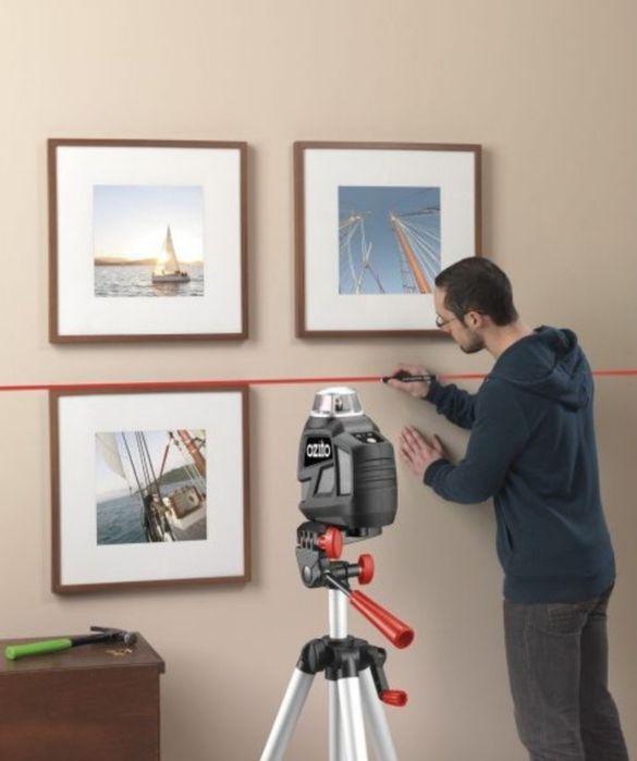 Лазерен Нивелир OZITO 360°- линейно лазерно ниво +статив