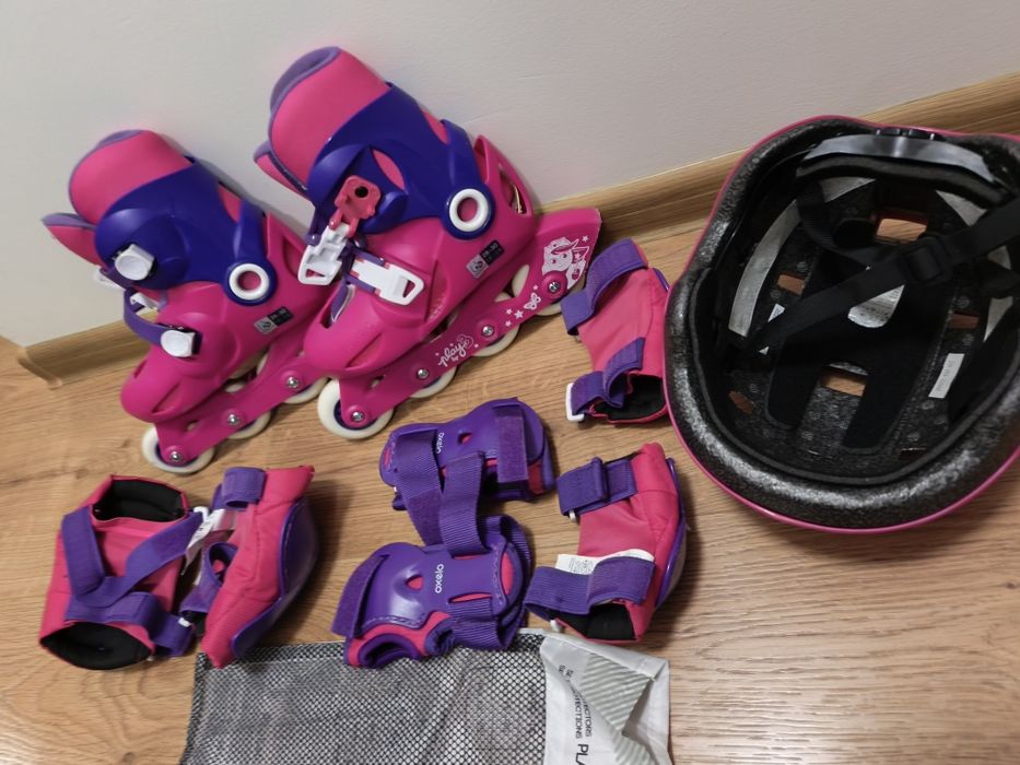 Детски Ролери Play 3, розово/лилаво + Протектори и каска от Decathlon