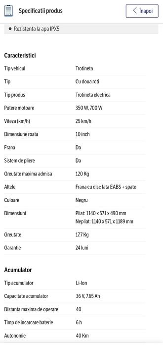 Trotineta electrica Navee V40i, Autonomie 40 Km, 25 km/h, Negru, Puter