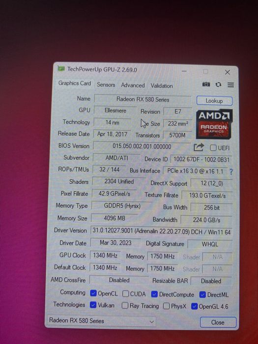 Видеокарта RX 580
