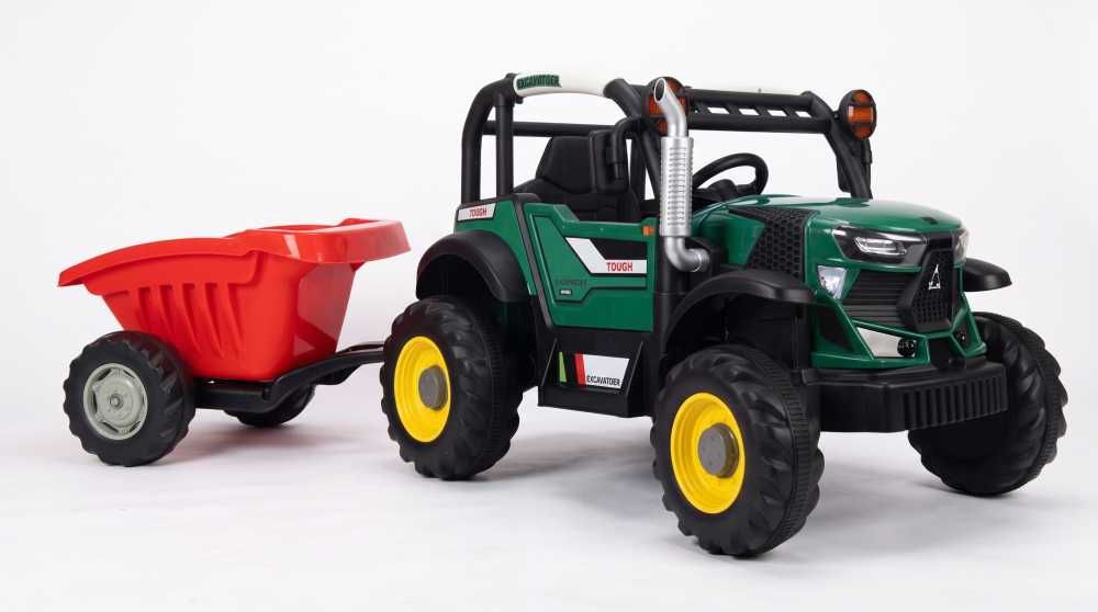 Tractor electric cu remorca pentru copii Nichiduta Excavator Green 12V cu telecomanda 2,4G, 2motoarex38W,Scaun din piele ecologica,Lumini LED