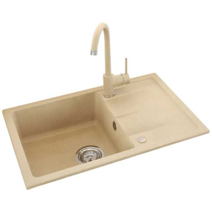 Chiuveta bucatarie granit cu scurgator si baterie Kring,670x440mm, Bej