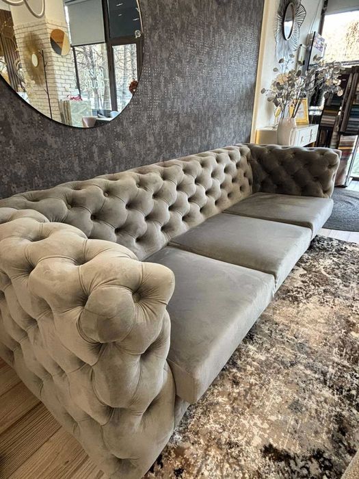 Сив кадифен диван 3-ка -мостра