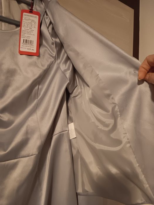 Сребрист дамски костюм, рокля и сако, Etere, с етикет