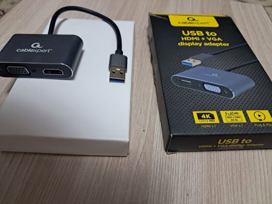 Видеоадаптер Cablexpert USB to HDMI + VGA (новый)