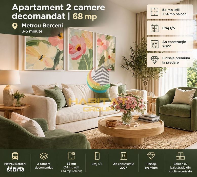 Vânzare Apartament 2 camere 68 mp la 2 min de Metrou Berceni - Popești