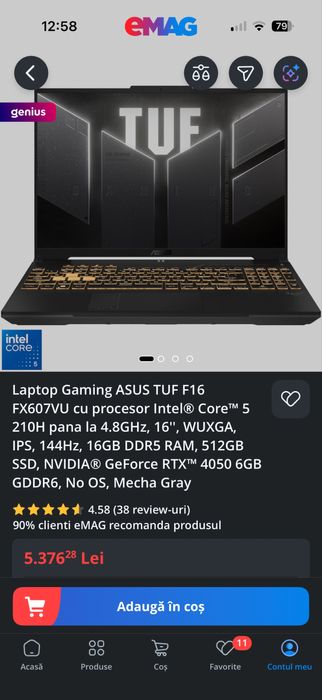 Asus TUF F16 intel core 5 210H vand sau schimb