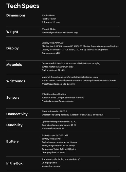 Смарт часовник Zeblaze GTS 3 PLUS, 2.15'',Разговори,Водоуст. Сив НОВ