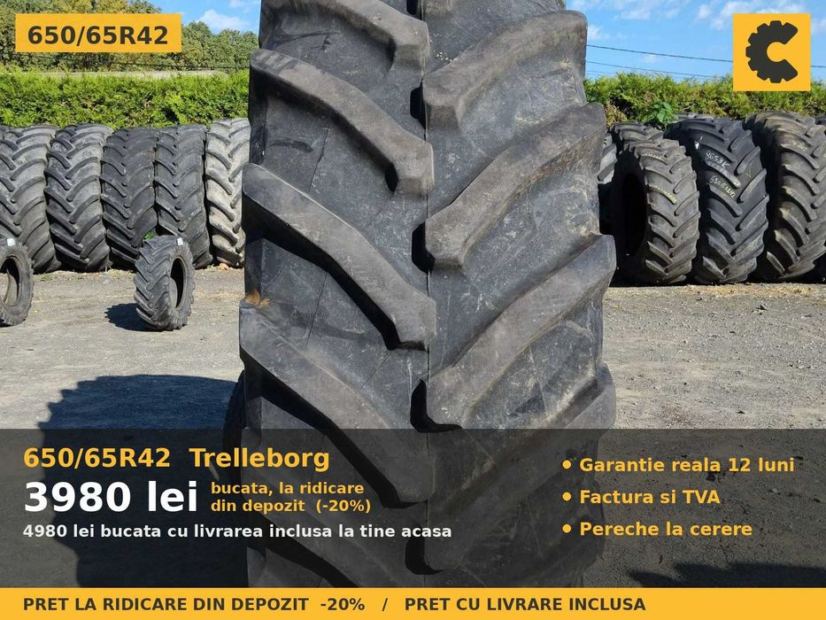 Cauciucuri Anvelope 650/65R42 650/65 R42 650 65 R42 6506542 Trelleborg Tractor Punte Spate Tractiune SH Second Hand STOC REAL Garantie 1 An Pret Bun
