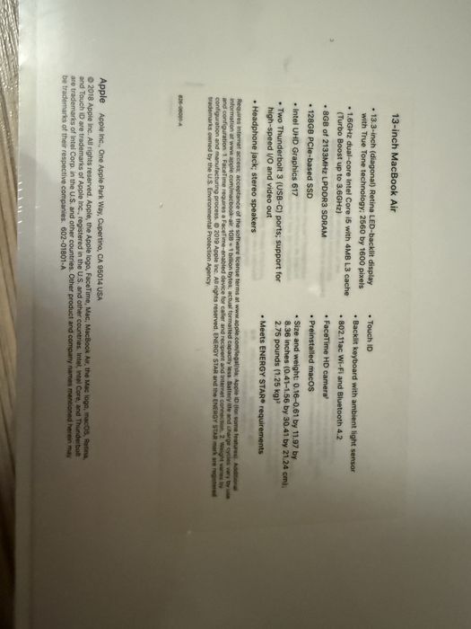 Mac book air (2018), модель A1932, новый