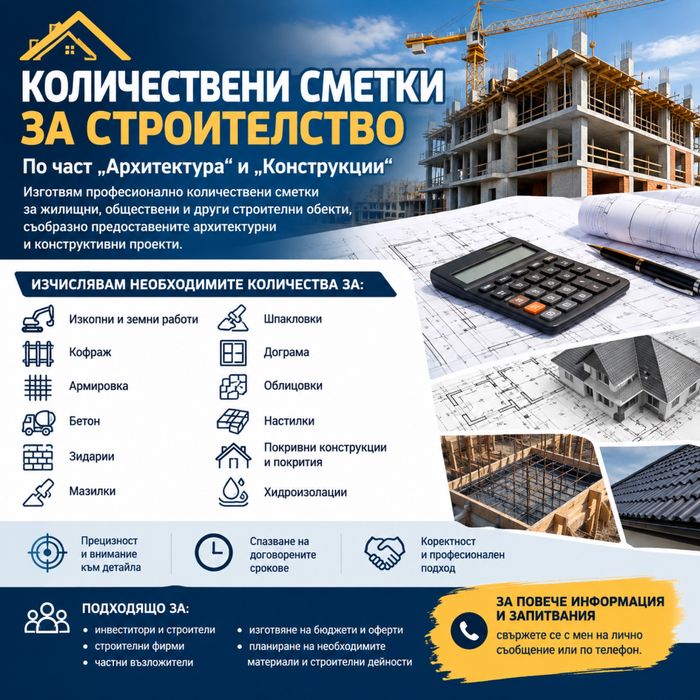 Изготвяне на количествени сметки за строителство
