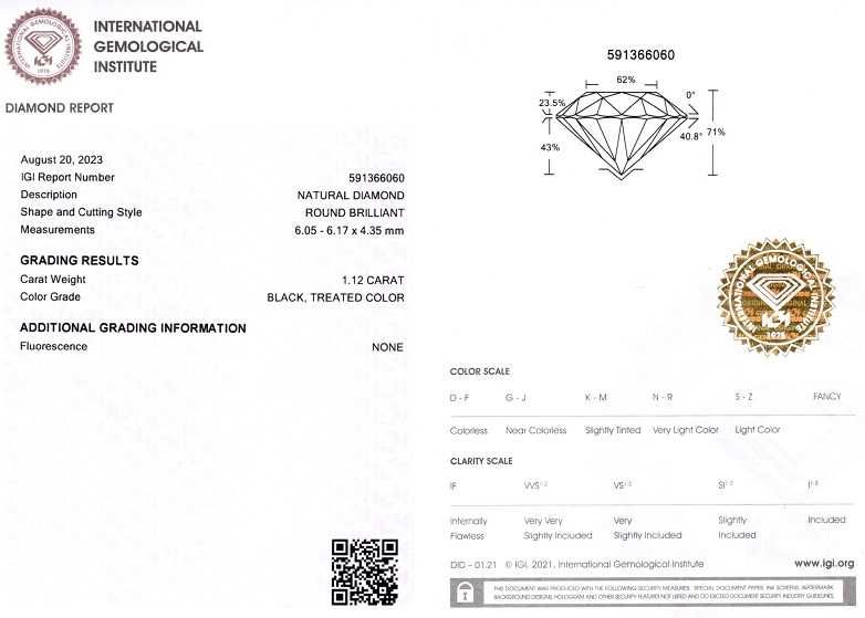 Diamante negre 1,21 ct., certificare IGI cod 10097