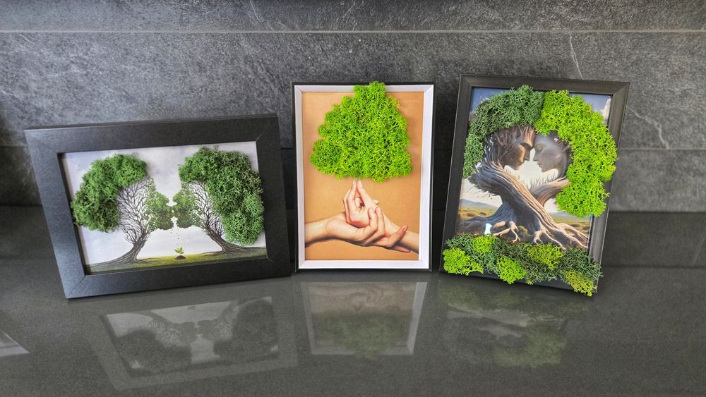 Картина "Kiss me" декорирана с напълно естествен скандинавски мъх