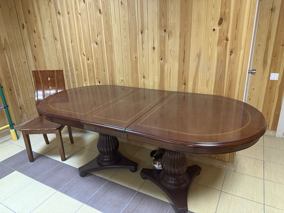 Деревянный раздвижной стол+6 стульев