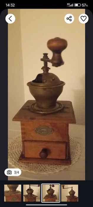 Râșniță veche lemn și alamă