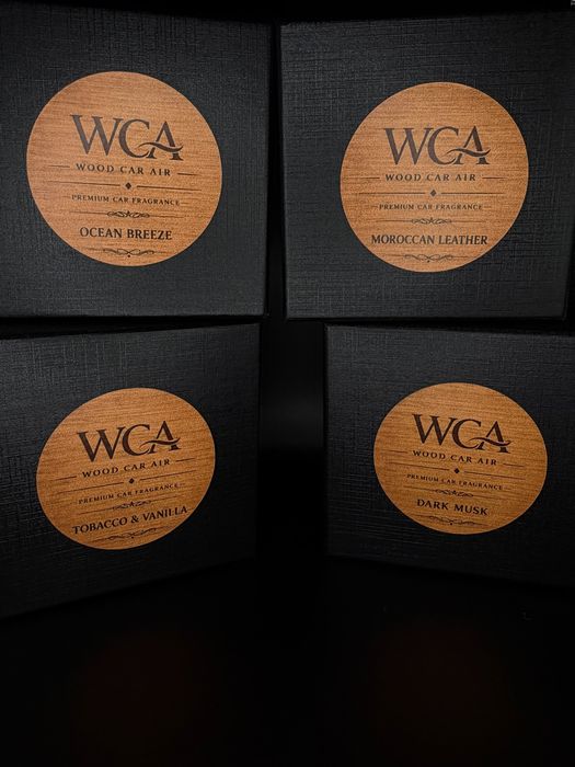 WCA Wood Car Air – Odorizant Auto Premium din Lemn | Reîncărcabil | 4 Arome La Alegere