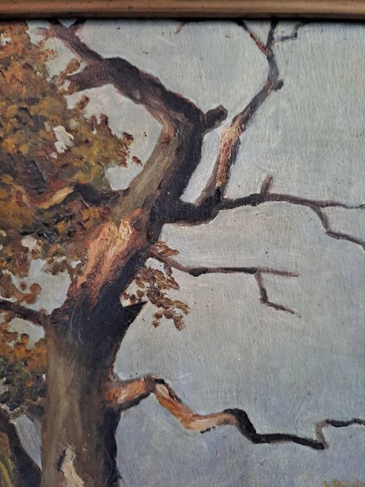 tablou vechi pictura pe panza 31/38 cm semnat datat 1919