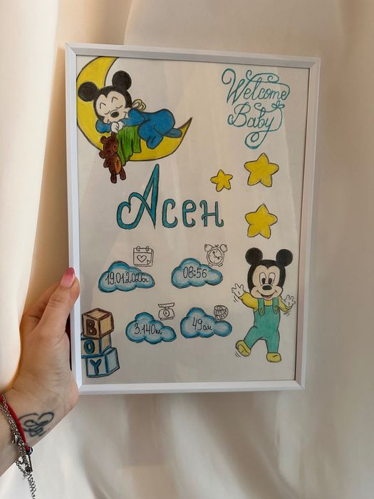 Ръчно рисувани бебешки визитки /персонализирани детски картини