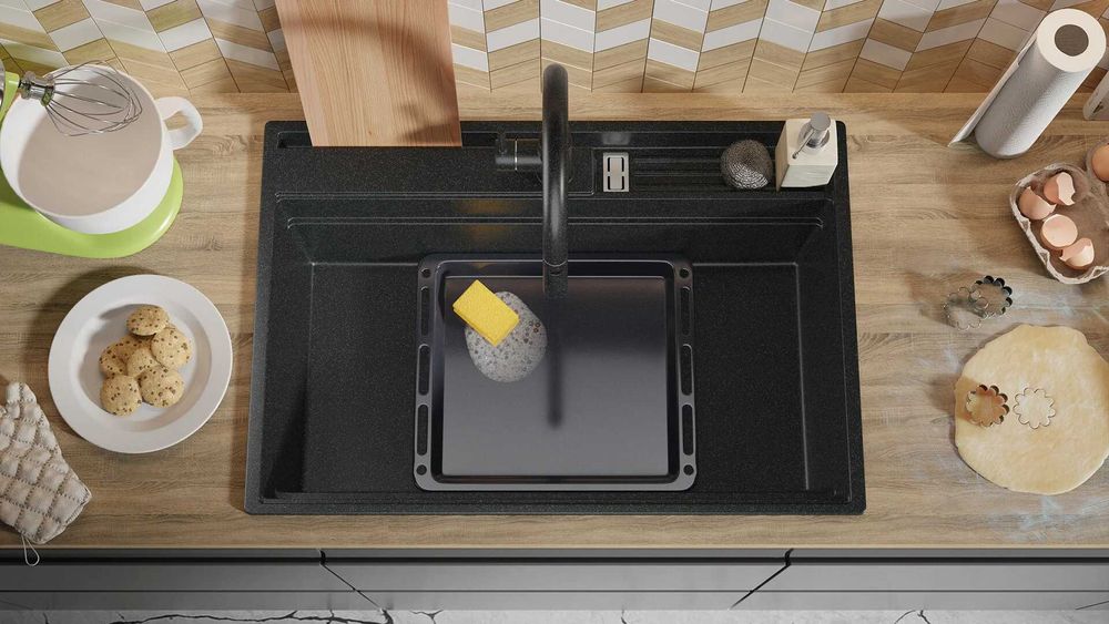 Графит кухненска мивка от гранит Осло 80 Премиум 780 x 530 мм