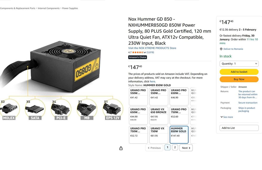 Sursa 850w gold Nox Hummer GD850 (ultra quiet) Spania