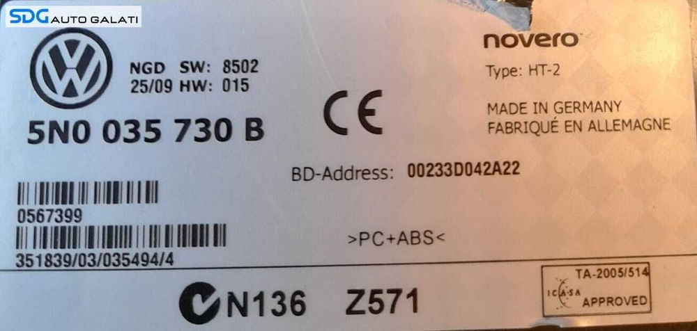 Unitate Modul Calculator Bluetooth Volkswagen Touareg 2007 - 2010 Cod 5N0035730B [N0457]