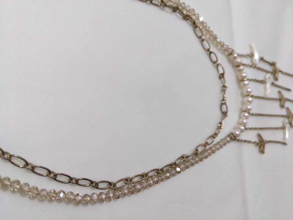 Set cercei & colier Meli Melo, perle albe și păsări, noi