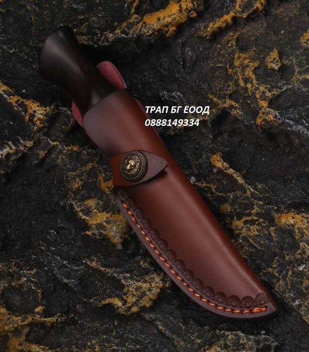 Ловен нож DMK-26  Дамаскова стомана, VG10 и Абанос ест. Кожа Loven noj