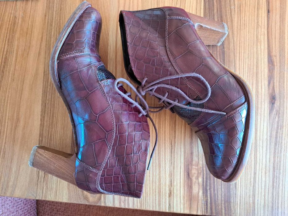 Кожени обувки Zinda, елегантни полуботи с ток, кафяви, естествена кожа