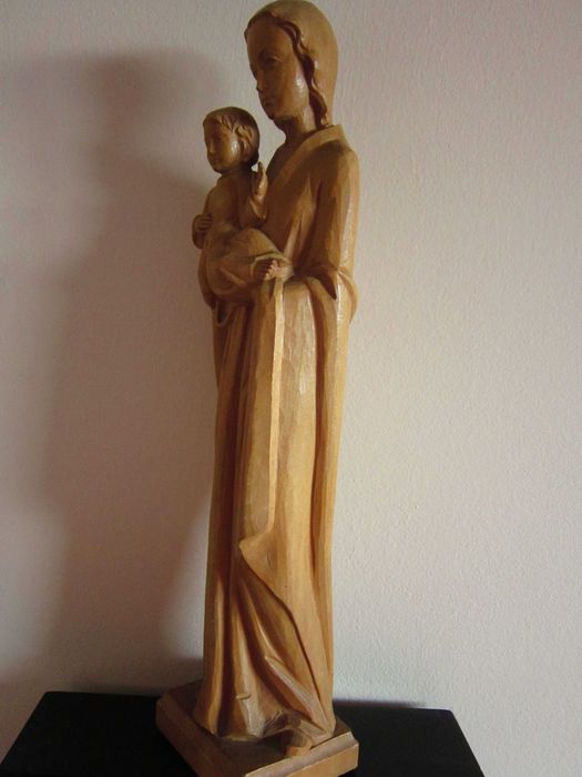 cadou rar Madonna Fecioara Maria cu pruncul sculptura lemn 1960
