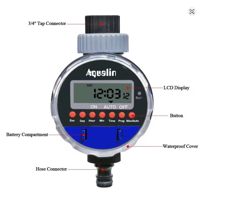Таймер за напояване за бидон, IBC цистерна електронен - Aqualin 0-8bar