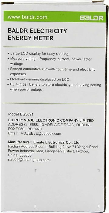 BALDR Монитор за потребление на електроенергия, BA3091-2, LCD дисплей