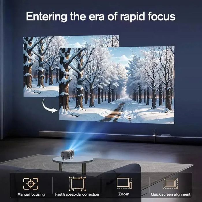 Промо Цена!Преносим Smart 4К Android WiFi Проектор с Ел.Focus 15000lumen + Подарък 72инчово платно